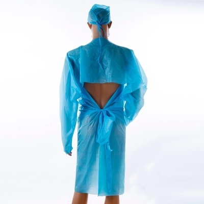 Back-opening Light Blue Waterproof Plastic Apron Polyethylene Medical Disposable CPE Gown